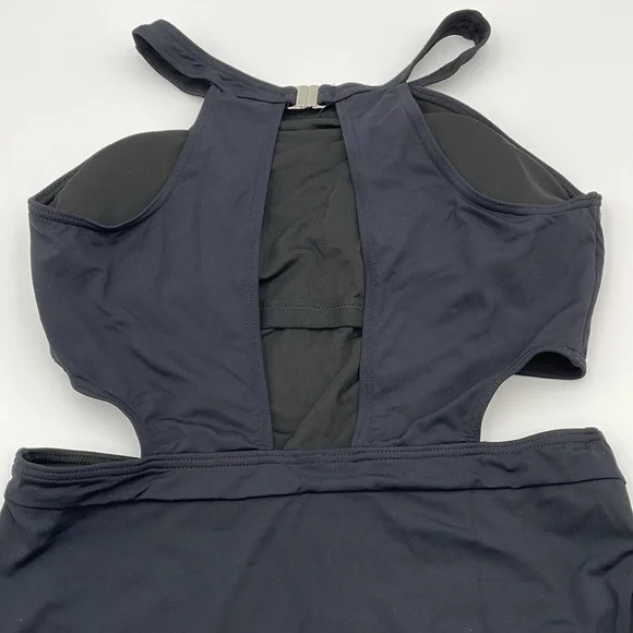 Holipick Black One-Piece Monokini‎ Swimsuit High Neck Cutout Snap/Hook Closure - Picture 7 of 17